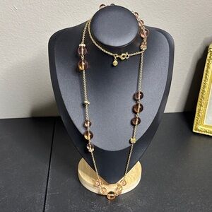 J. Crew Elegant Gold Tone Glass Beaded Long Necklace
